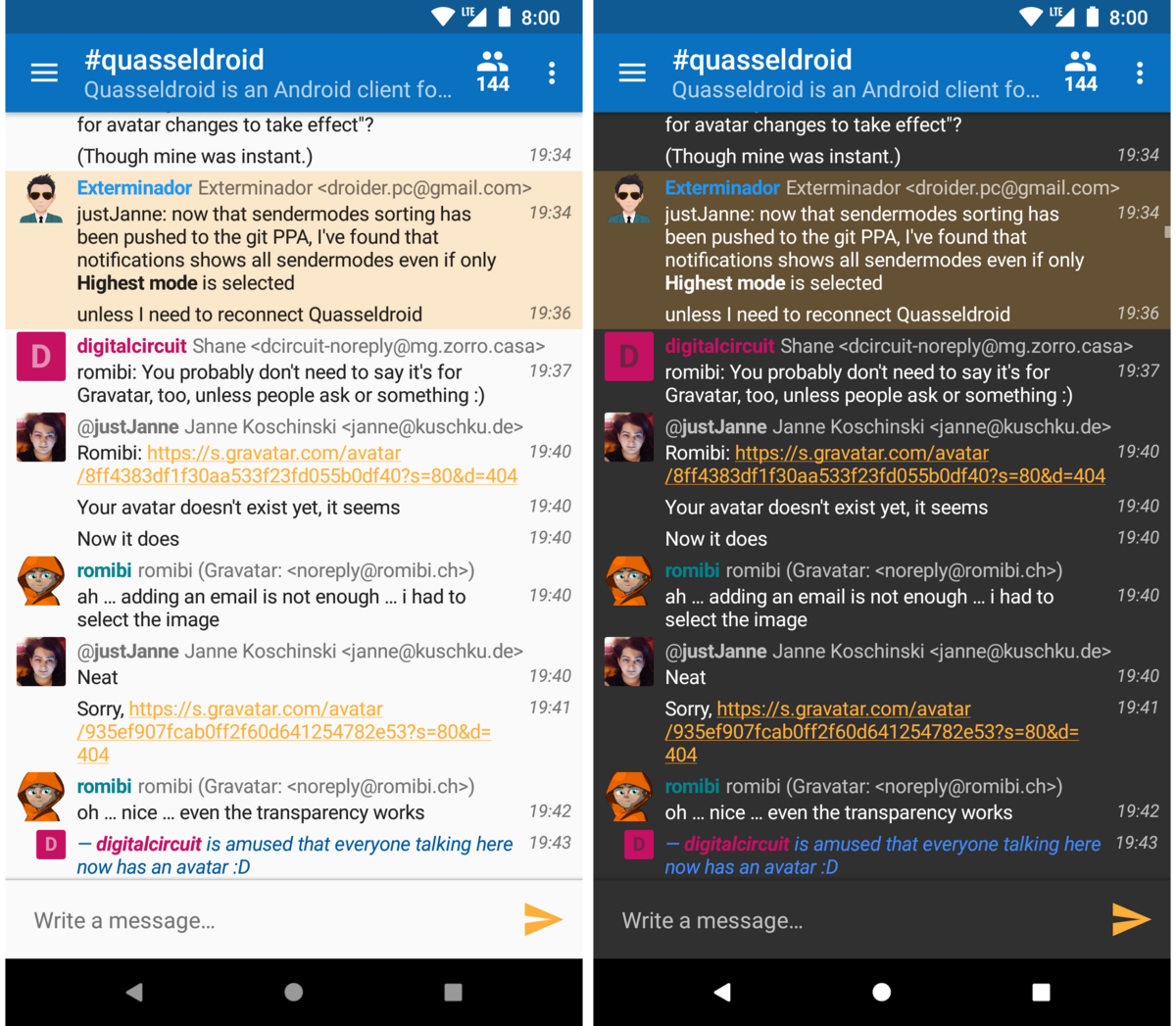 Quasseldroid: channel view and chat, Material design