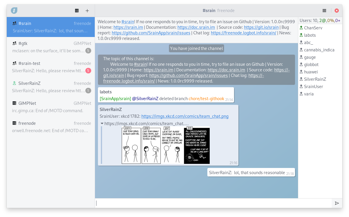 Srain: a compact GTK IRC client