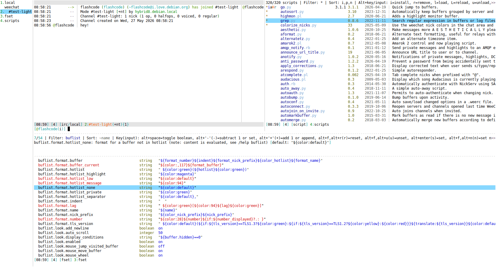 WeeChat 4.9 with the 2026 default light theme